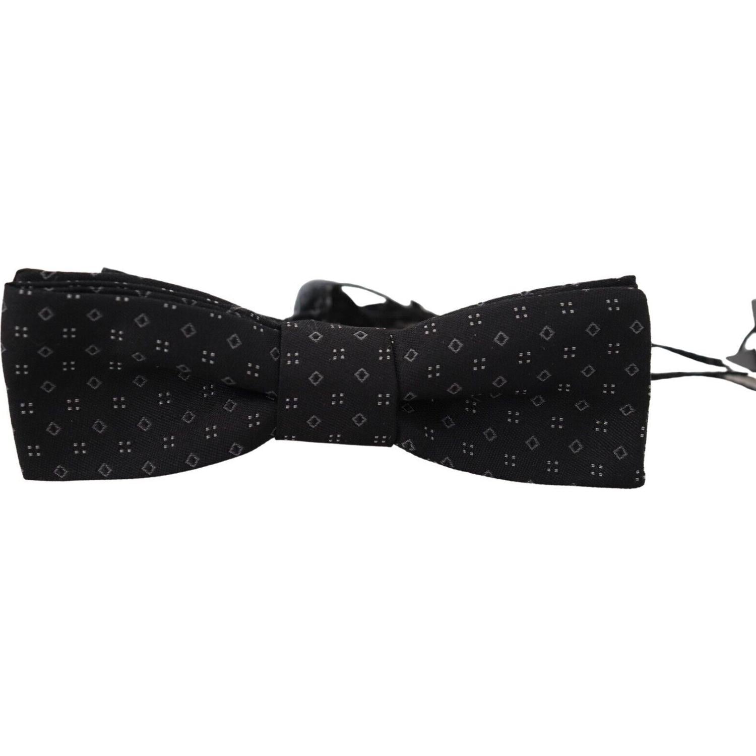 Dolce & Gabbana Black Pattern Silk Adjustable Neck Papillon Bow Tie