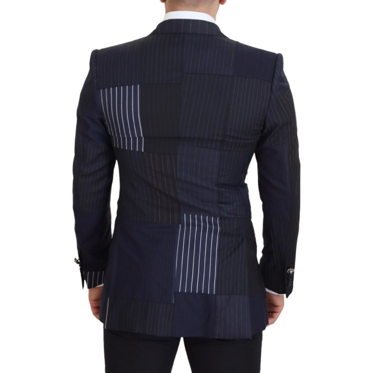 Dolce & Gabbana Blue Wool Patchwork Double Breasted Blazer