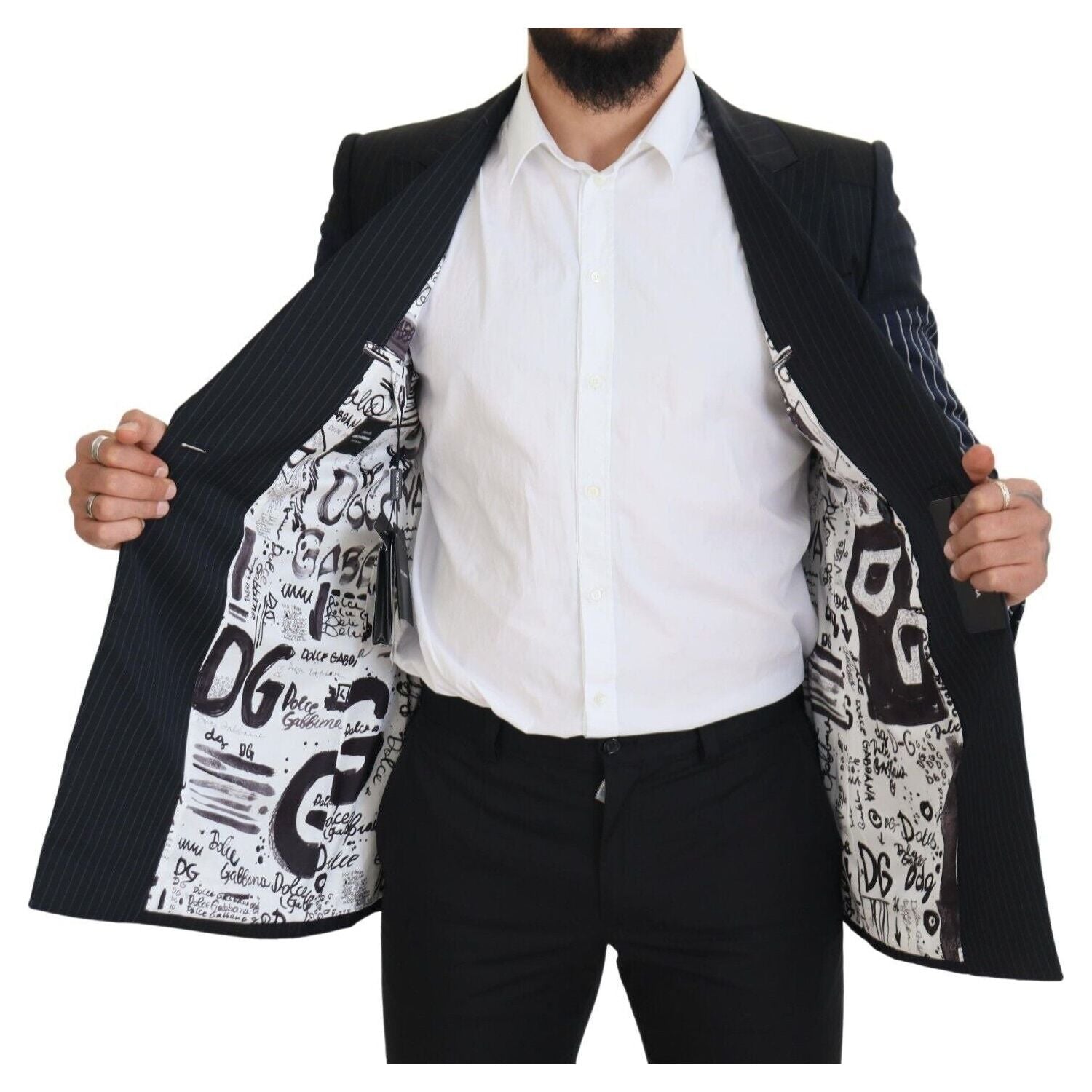 Dolce & Gabbana Blue Wool Patchwork Double Breasted Blazer