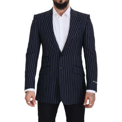 Dolce & Gabbana Dark Blue Stripe Wool Single Breasted Blazer