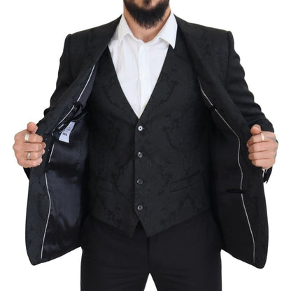 Dolce & Gabbana Black Floral Brocade 2 Piece MARTINI Suit