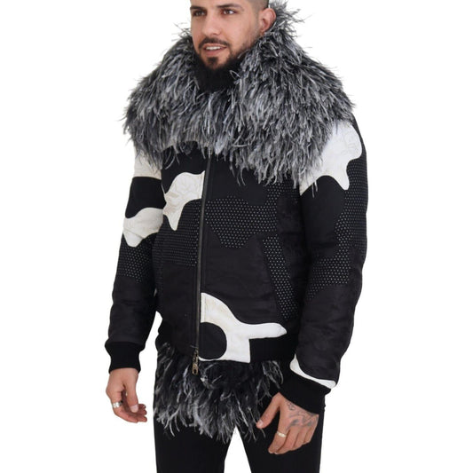 Dolce & Gabbana Elegant Shearling Zip Jacket in Black & White Dolce & Gabbana