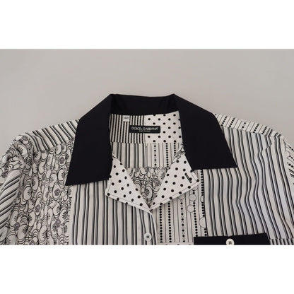 Dolce & Gabbana White Black Patterned Button Down Shirt