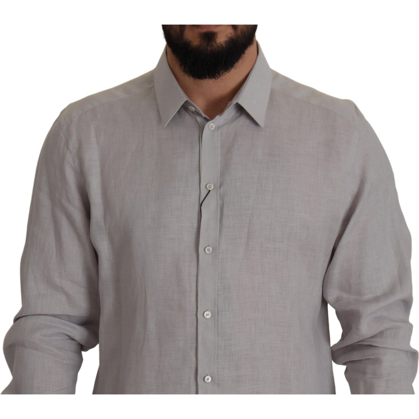 Dolce & Gabbana Elegant Grey Slim Fit Linen Shirt MAN SHIRTS Dolce & Gabbana