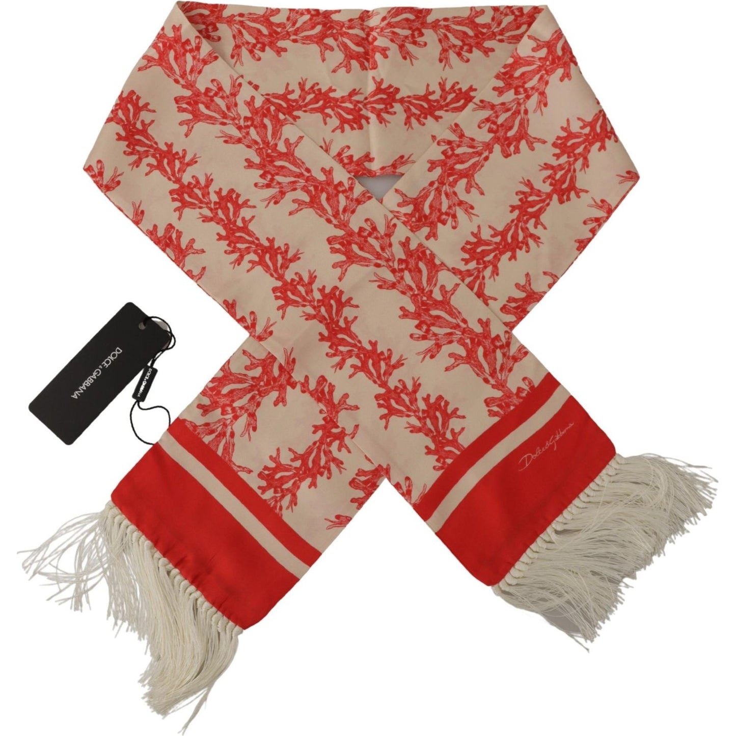 Dolce & Gabbana Elegant Silk Men's Scarf Wrap - Red Coral Print Dolce & Gabbana