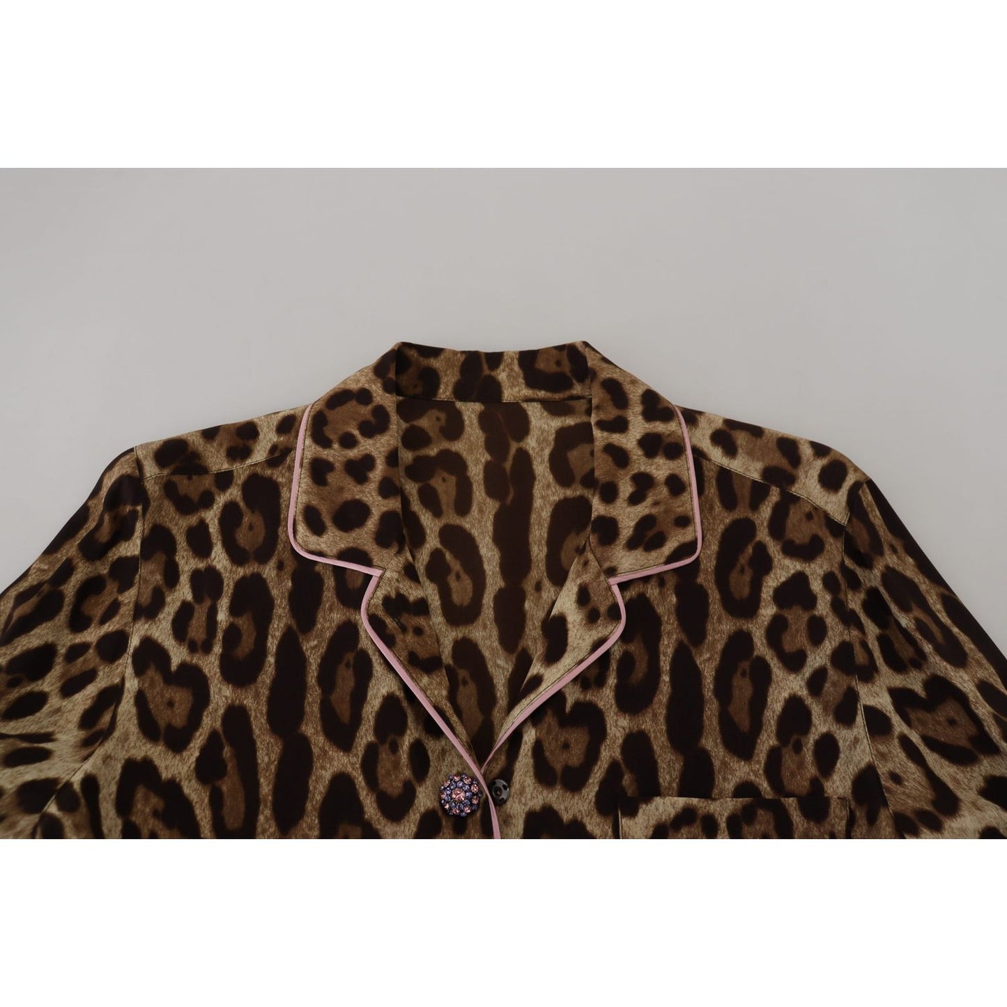 Dolce & Gabbana Elegant Silk Leopard Print Collared Top Dolce & Gabbana