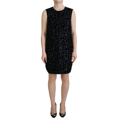 Dolce & Gabbana Black Leopard Shift Mini Polyester Dress