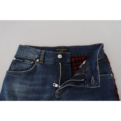 Dolce & Gabbana Blue Checkered Back Skinny Denim Jeans