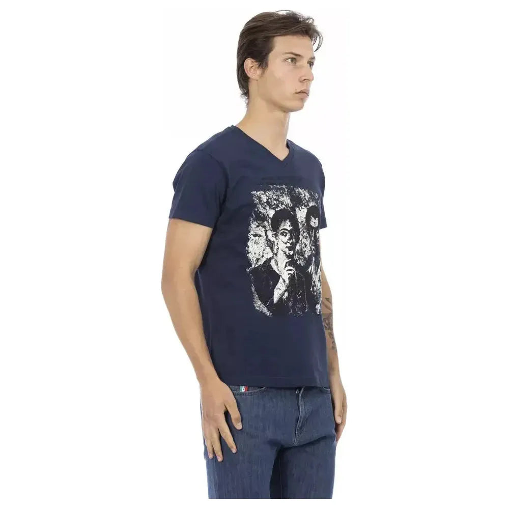 تي شيرت رجالي من القطن باللون الأزرق من Trussardi Action