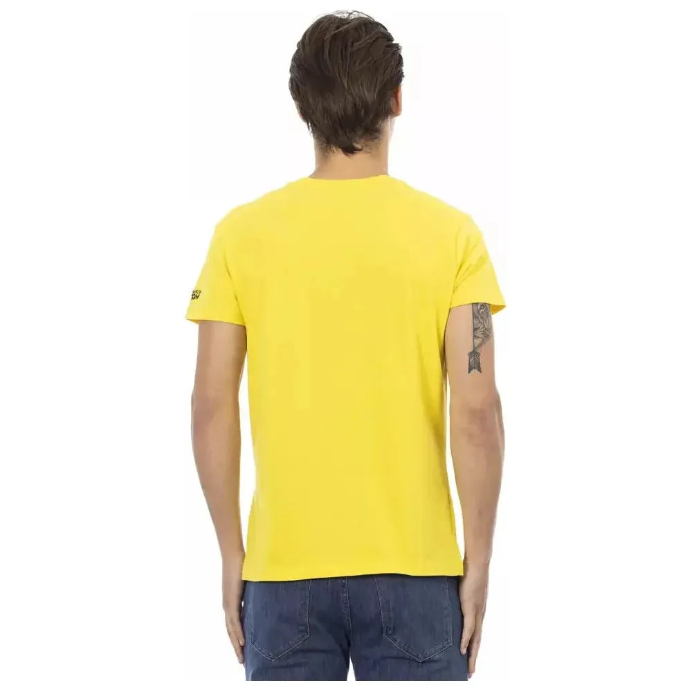 Trussardi Action Yellow Cotton Men V-Neck T-Shirt Trussardi Action Light Goldenrod
