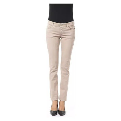 BYBLOS Beige Cotton Women Pant with Back Pocket Chain