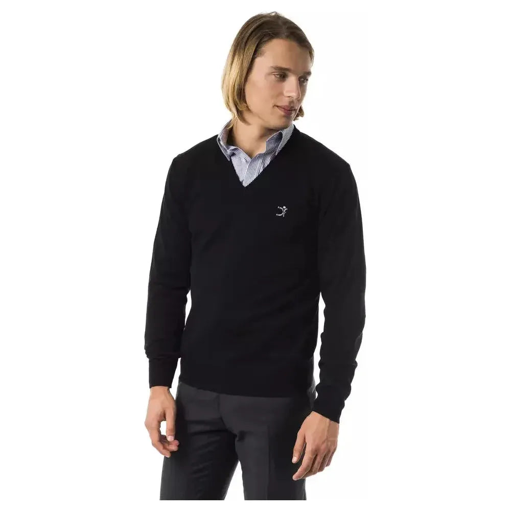 Uominitaliani Black Merino Wool Men Sweater