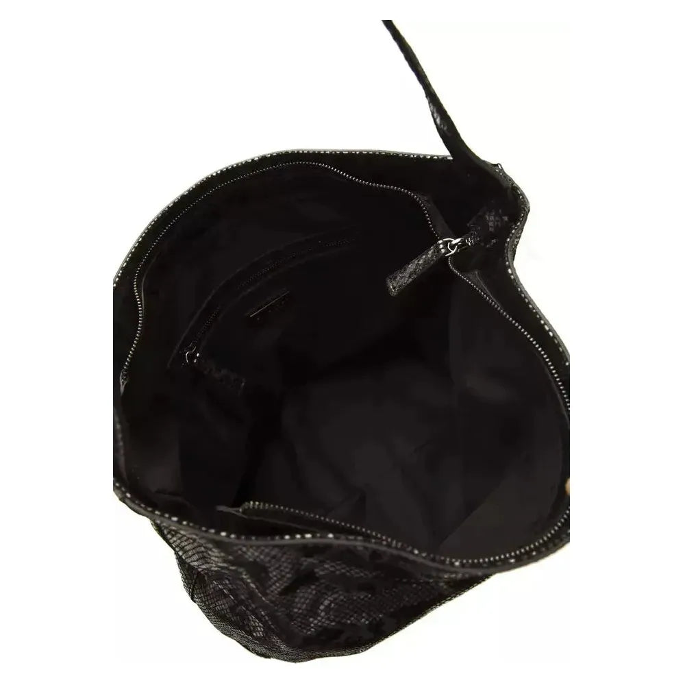 Pompei Donatella Gray Leather Women Shoulder Bag Pompei Donatella Black