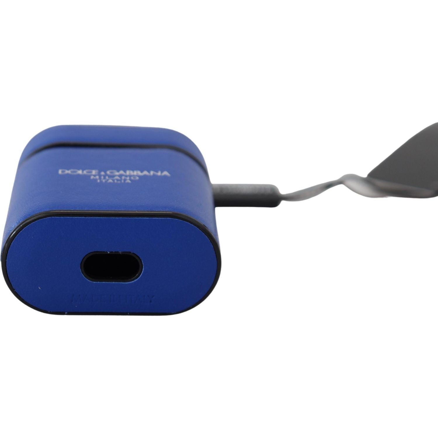 Dolce & Gabbana Blue Leather Silver Metal Logo Airpods Case