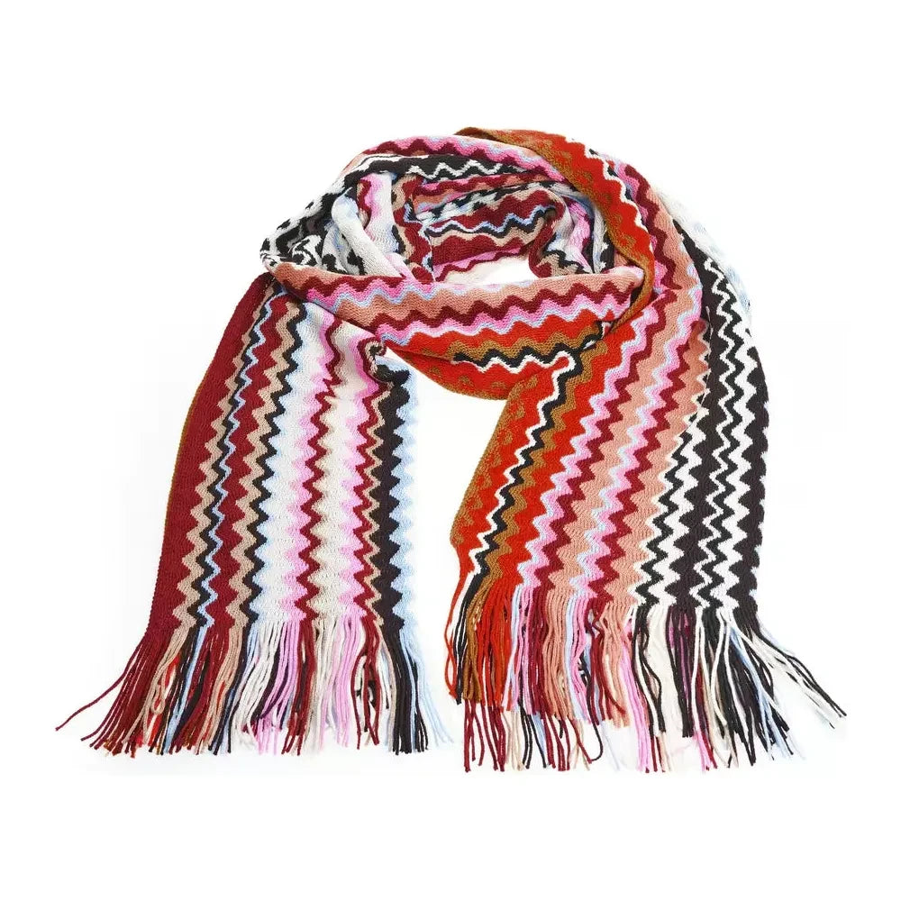 Missoni Geometric Pattern Fringed Scarf in Vibrant Tones Missoni