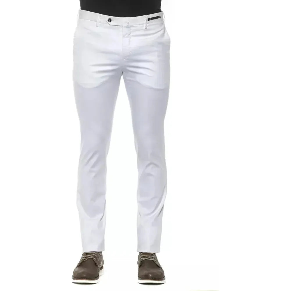 PT Torino White Cotton Men Slim Trouser