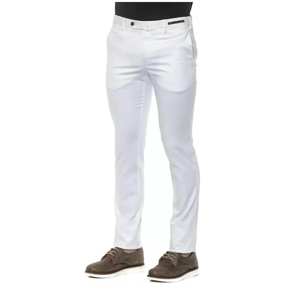 PT Torino White Cotton Men Slim Trouser