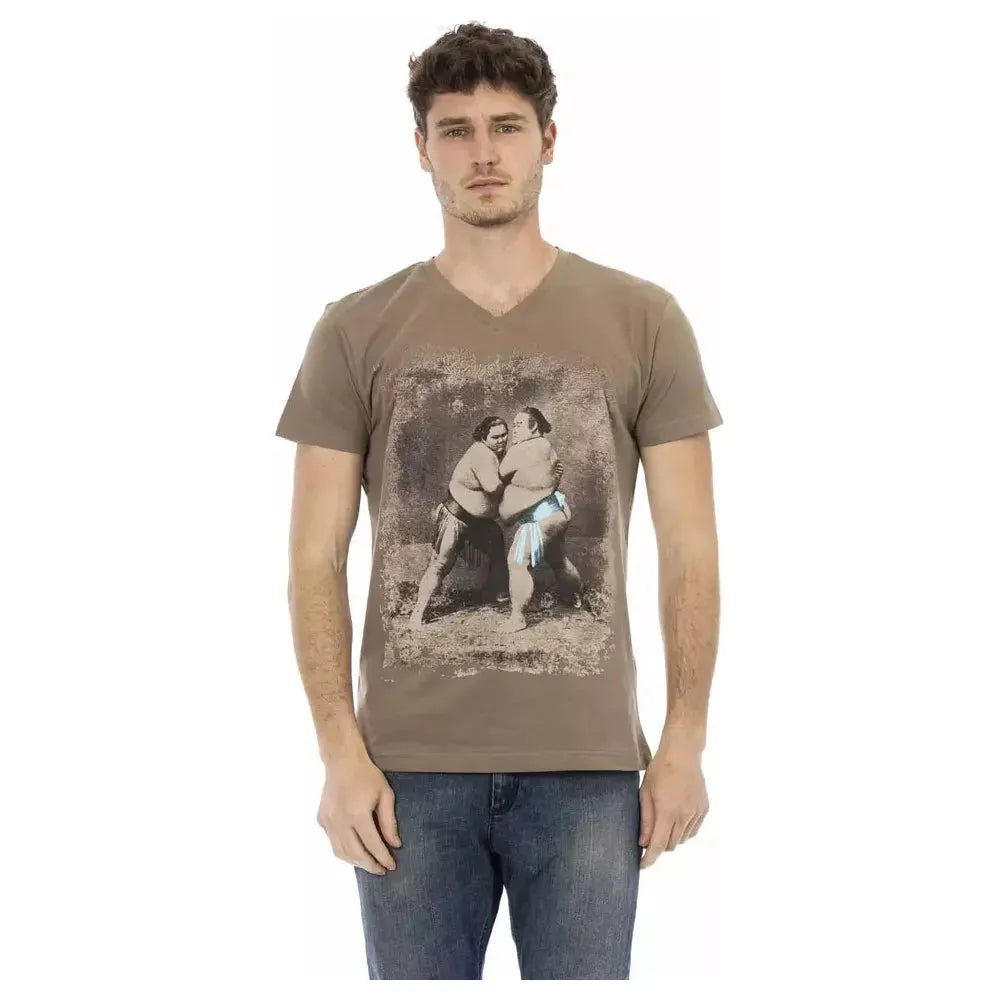 Trussardi Action Brown Cotton Men's V-Neck T-Shirt Trussardi Action