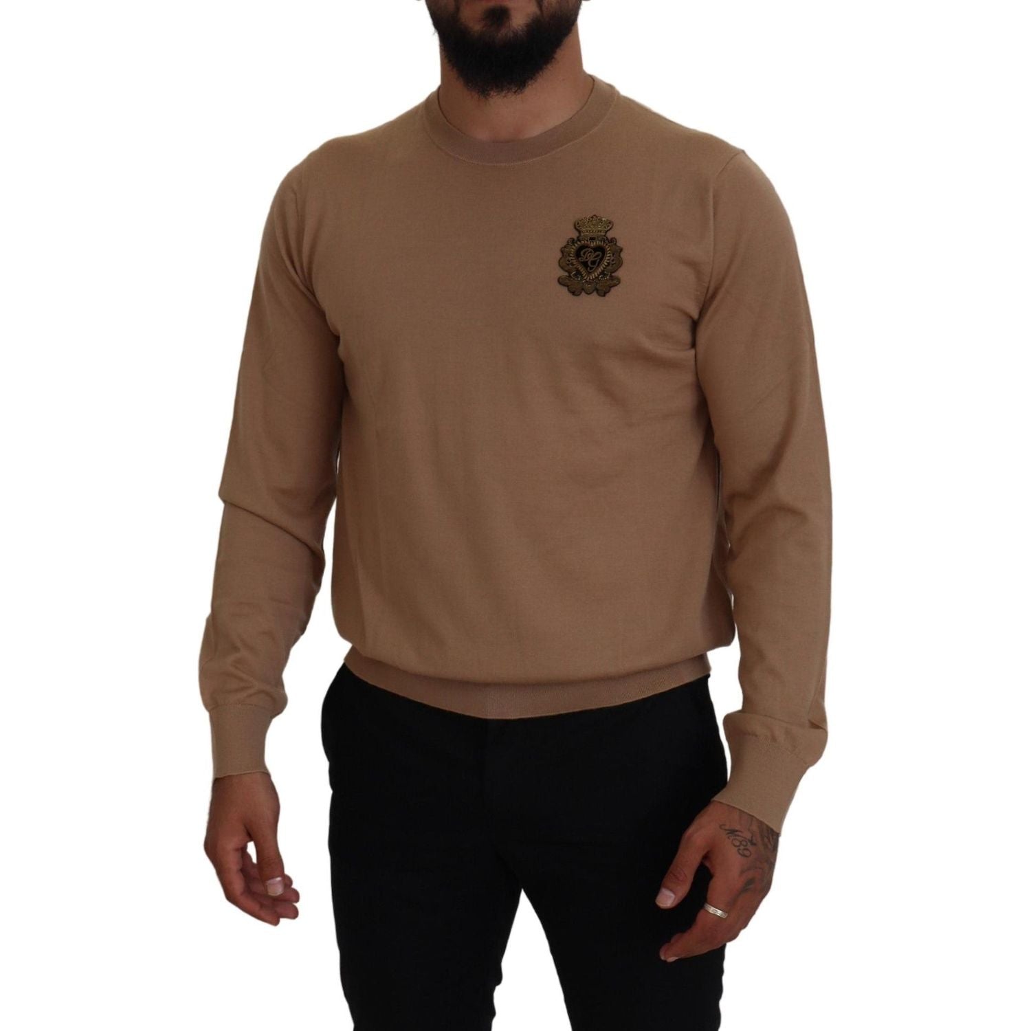 Dolce & Gabbana Beige Cashmere Crown Logo Pullover Sweater