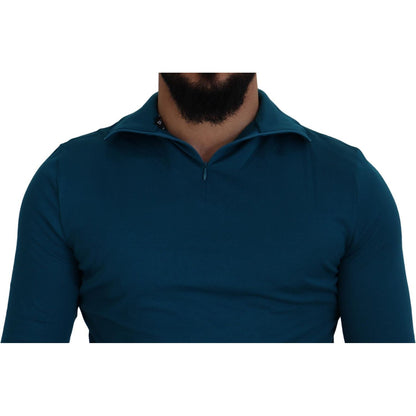 Dolce & Gabbana Blue Cotton Collared Slim Pullover Sweater