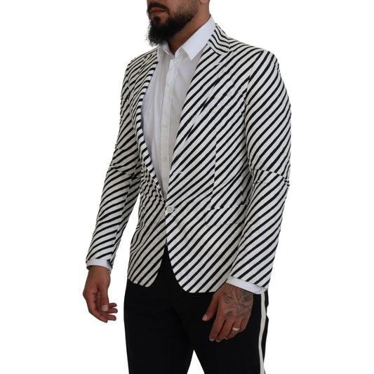 Dolce & Gabbana Elegant White Striped Single Breasted Blazer Dolce & Gabbana