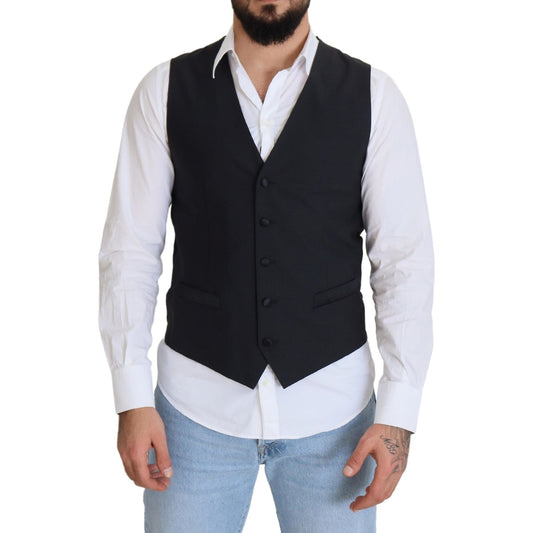 Dolce & Gabbana Black Wool Stretch Waistcoat Formal Vest