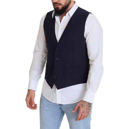 Dolce & Gabbana Dark Blue Wool Stretch Waistcoat Formal Vest