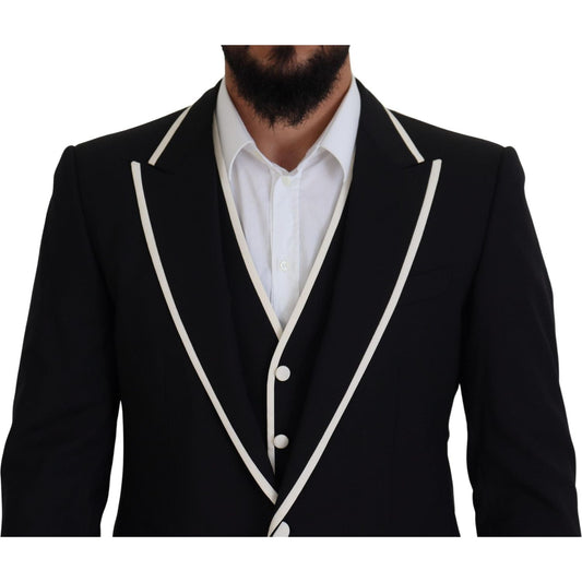 Dolce & Gabbana Elegant Black and White Slim Fit Three Piece Suit Dolce & Gabbana