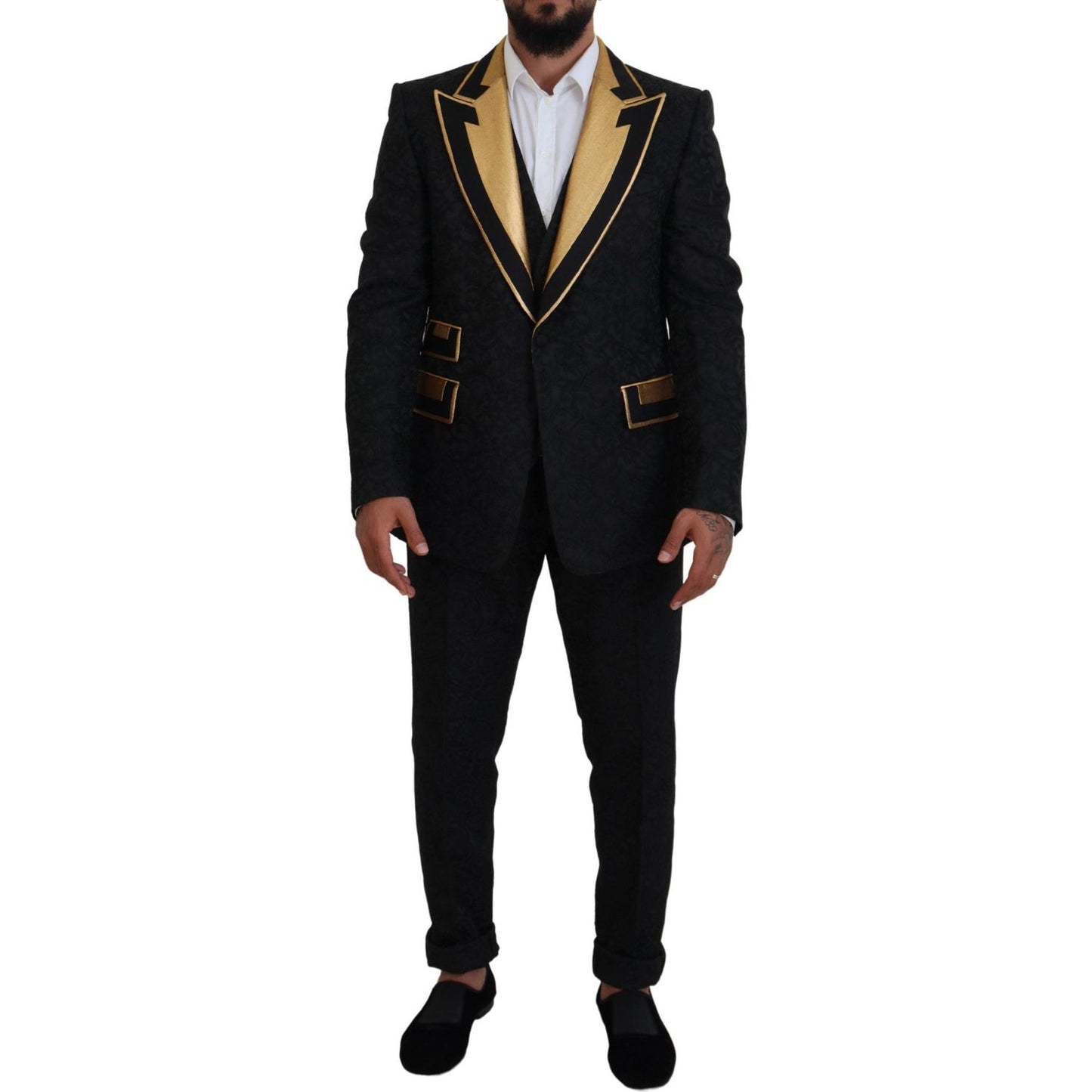 Dolce & Gabbana Elegant Black & Gold Slim Fit 3 Piece Suit Dolce & Gabbana