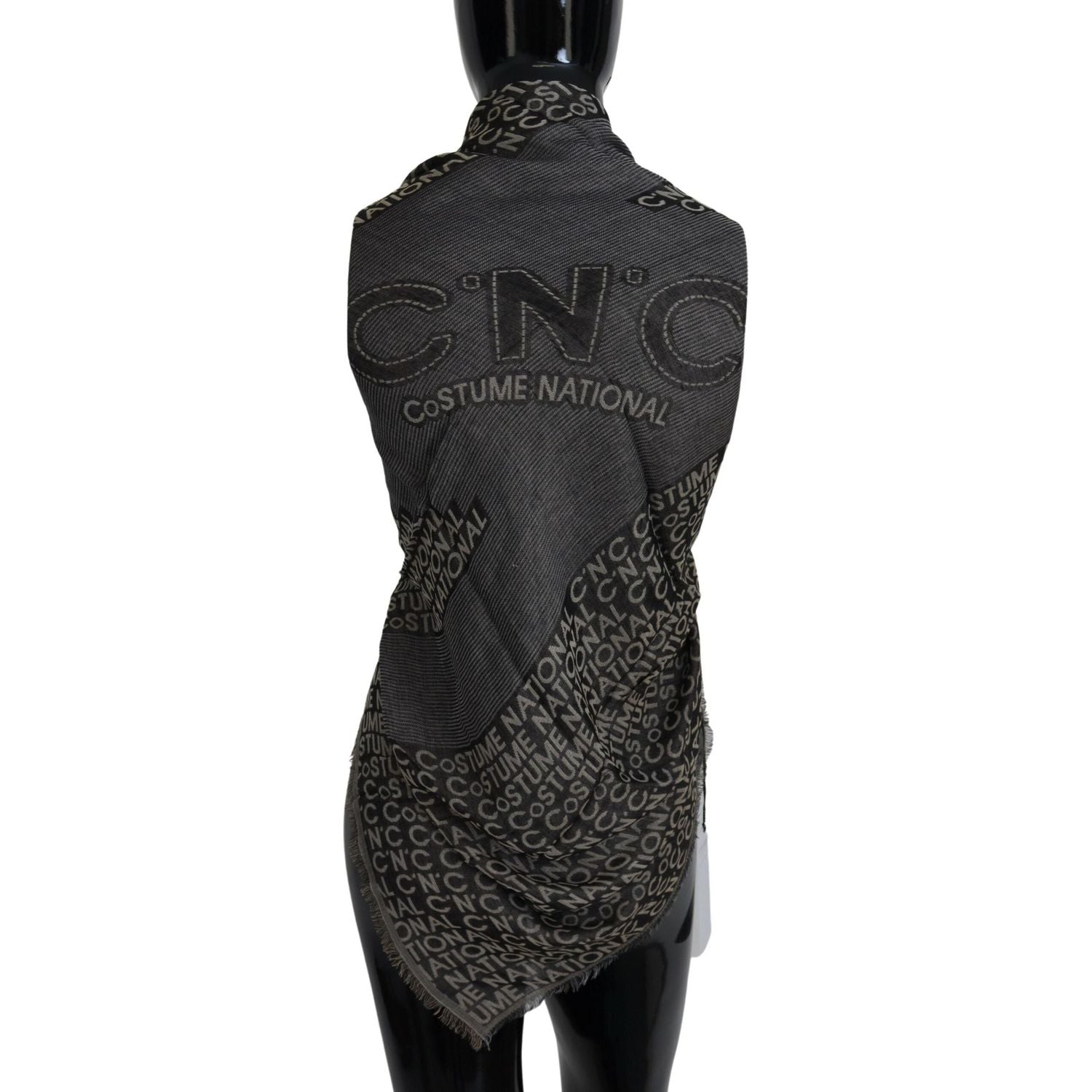 Costume National Gray Logo Knit Neck Wrap Shawl Scarf