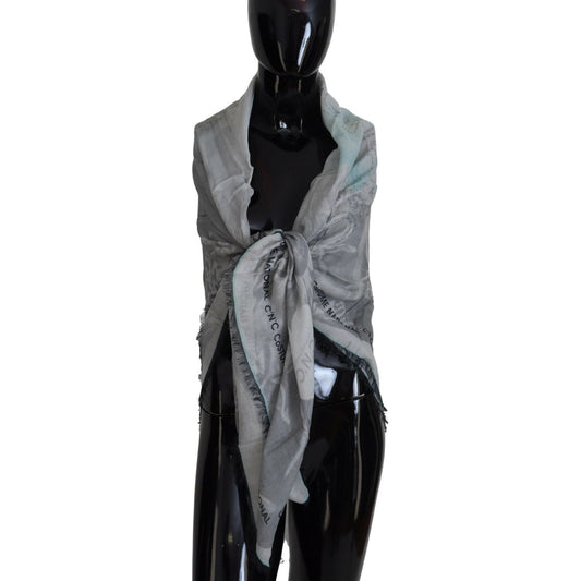 Costume National Gray Print Shawl Foulard Fringes Scarf