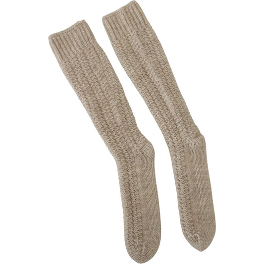 Dolce & Gabbana Chic Beige Wool Blend Over-the-Calf Socks Dolce & Gabbana