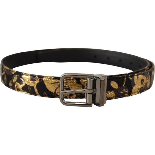 Dolce & Gabbana Multicolor Jacquard Leather Logo Metal Buckle Belt
