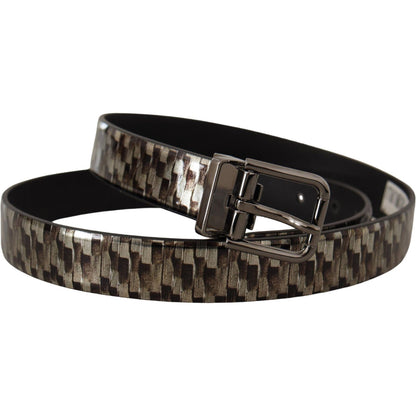 Dolce & Gabbana Brown Herringbone Leather Gray Belt
