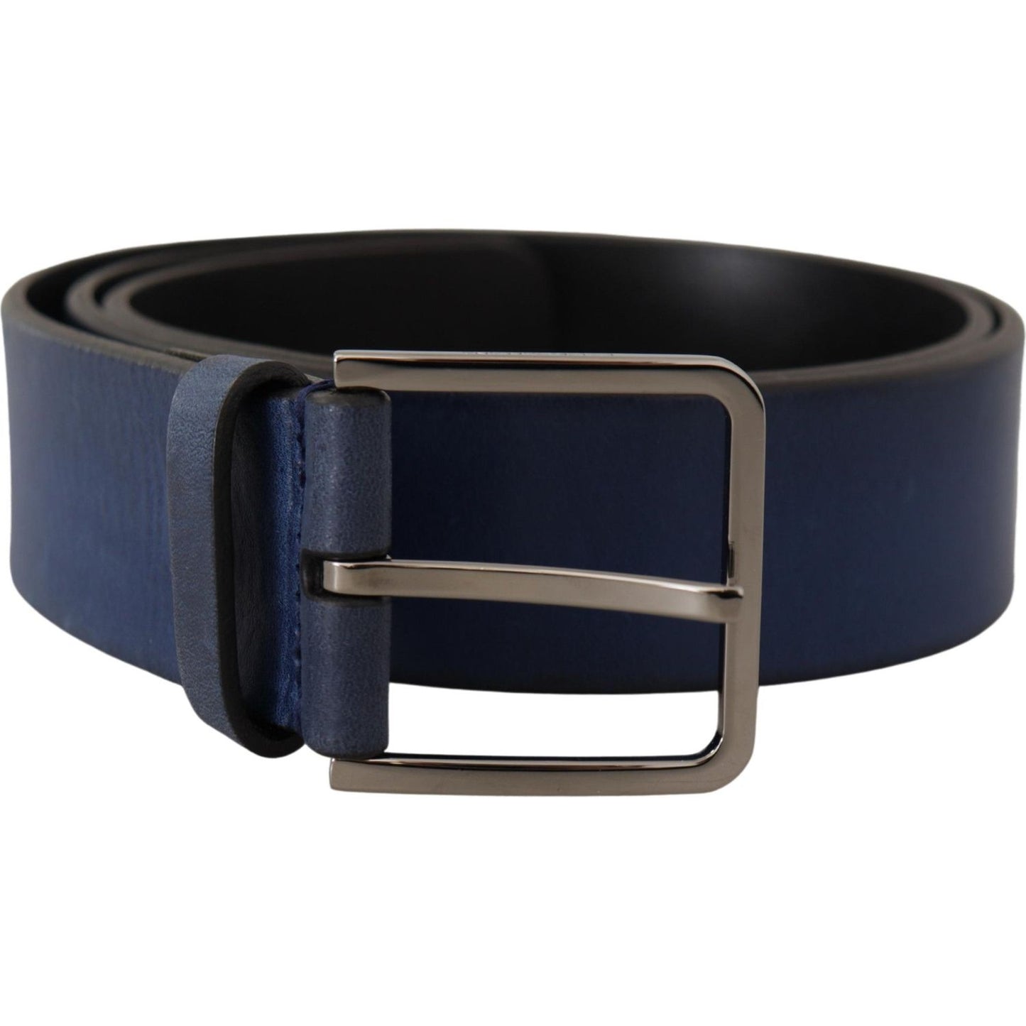 Dolce & Gabbana Elegant Blue Leather Belt with Silver Buckle Dolce & Gabbana