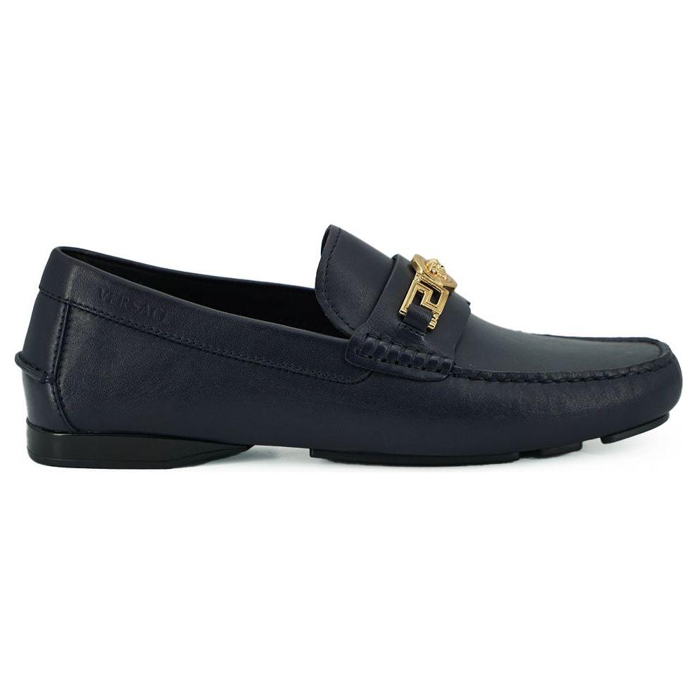 Versace Navy Blue Calf Leather Loafers Shoes