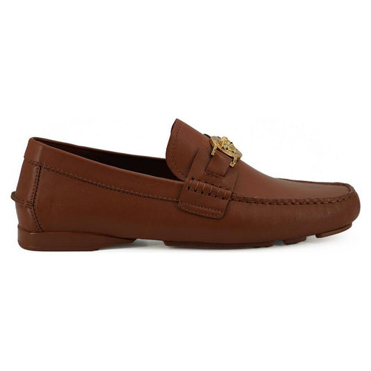 Versace Natural Brown Calf Leather Loafers Shoes Versace