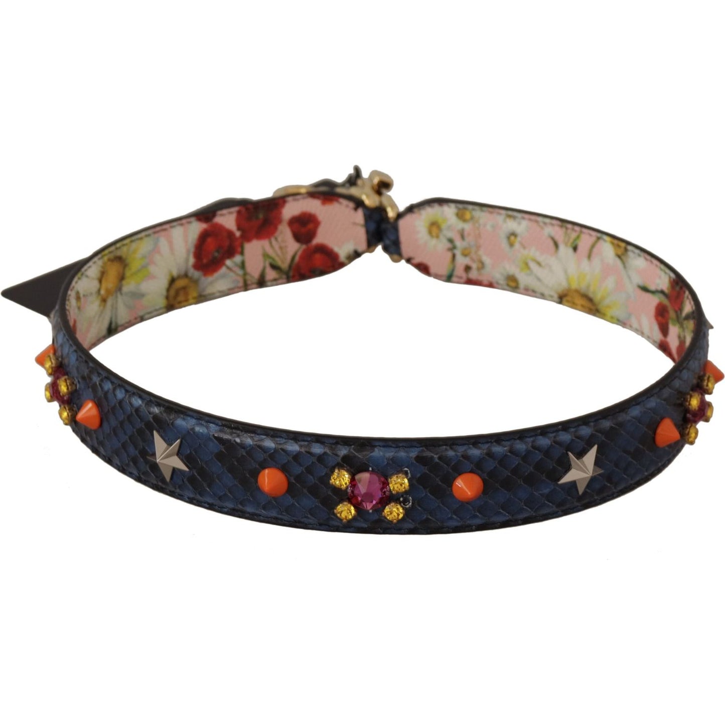 Dolce & Gabbana Blue Exotic Leather Crystals Reversible Shoulder Strap