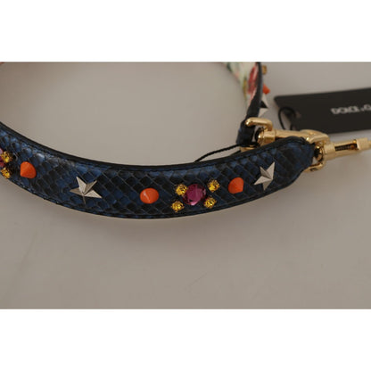 Dolce & Gabbana Blue Exotic Leather Crystals Reversible Shoulder Strap