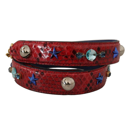Dolce & Gabbana Red Exotic Leather Crystals Shoulder Strap