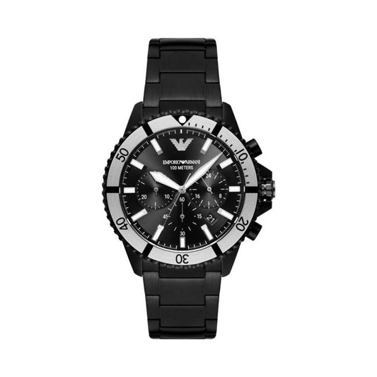 Emporio Armani Sleek Black Steel Chronograph Timepiece Emporio Armani