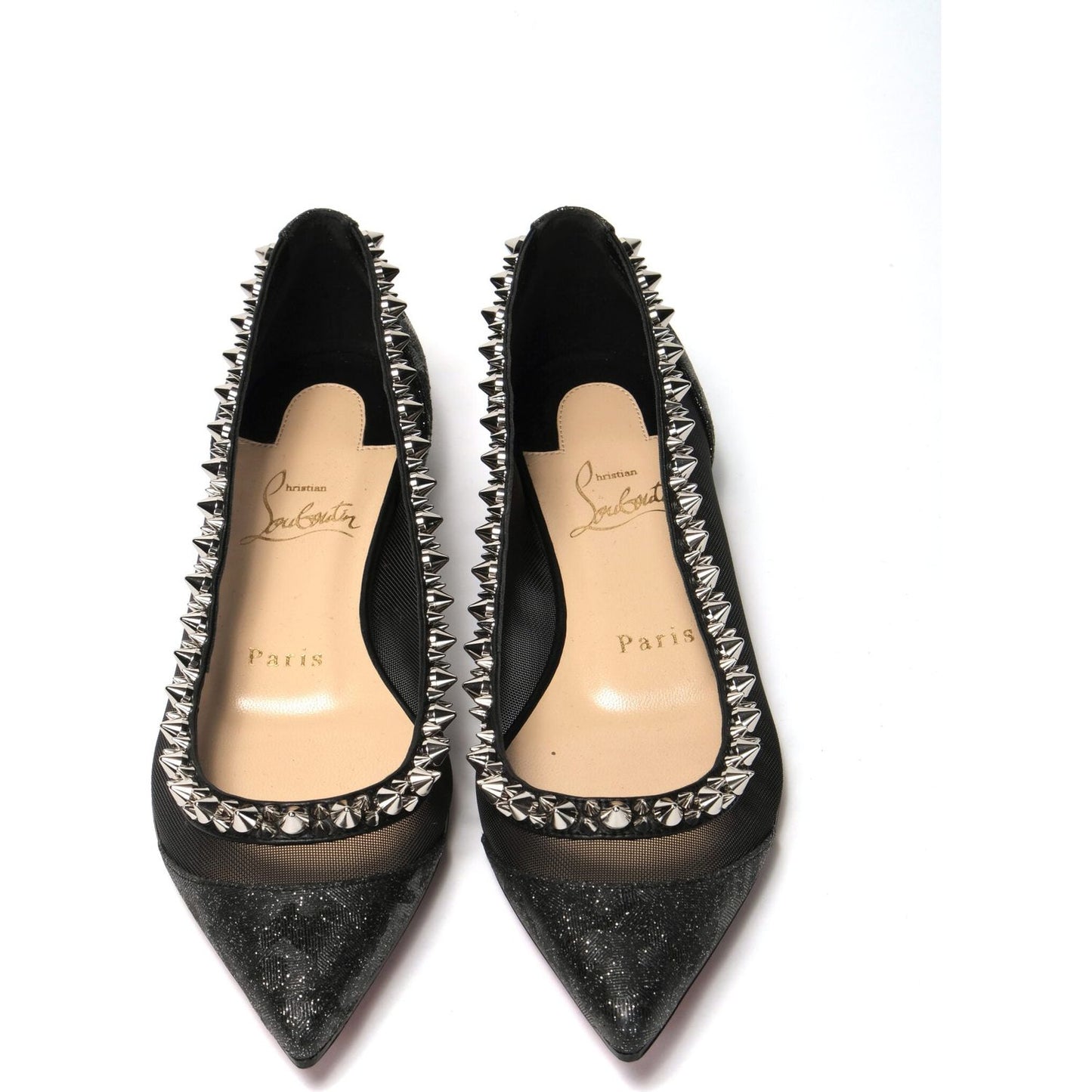 Christian Louboutin Black Silver Flat Point Toe Shoe Christian Louboutin