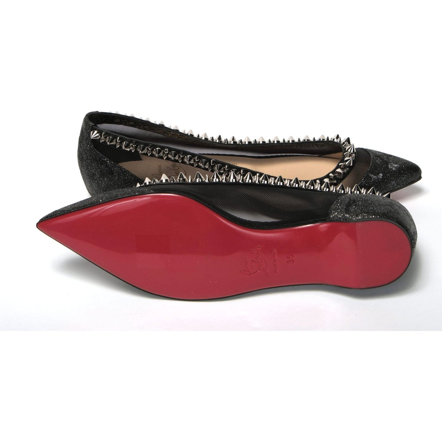 Christian Louboutin Black Silver Flat Point Toe Shoe Christian Louboutin