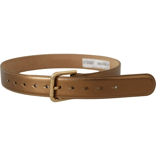 Dolce & Gabbana Bronze Leather Belt with Gold-Toned Buckle Dolce & Gabbana