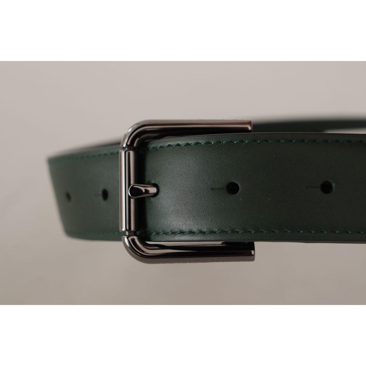 Dolce & Gabbana Elegant Dark Green Leather Belt with Logo Buckle Dolce & Gabbana