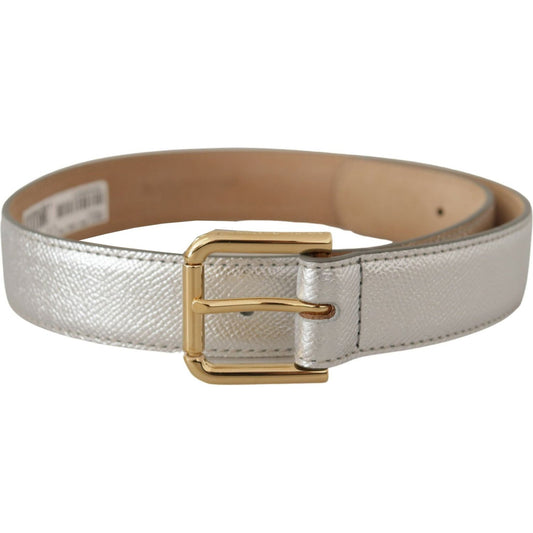 Dolce & Gabbana Elegant Silver Leather Belt with Engraved Buckle Dolce & Gabbana