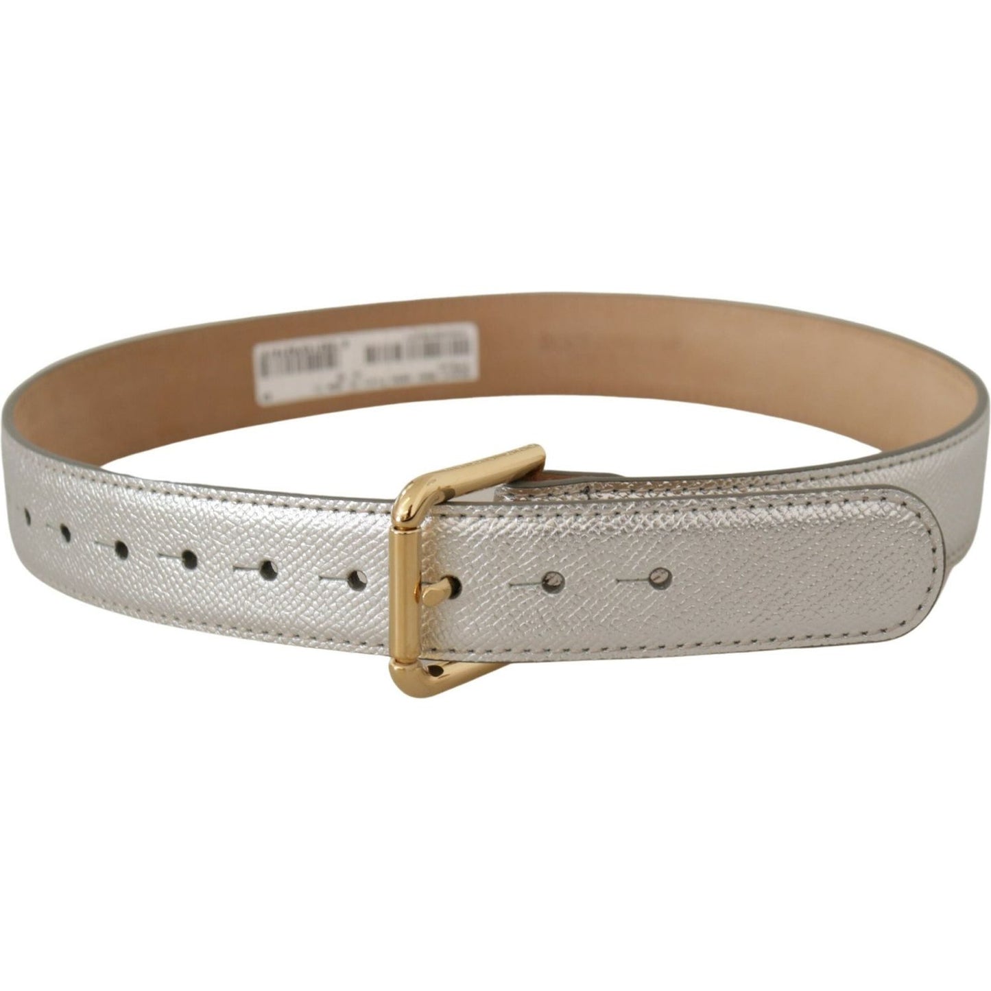 Dolce & Gabbana Elegant Silver Leather Belt with Engraved Buckle Dolce & Gabbana