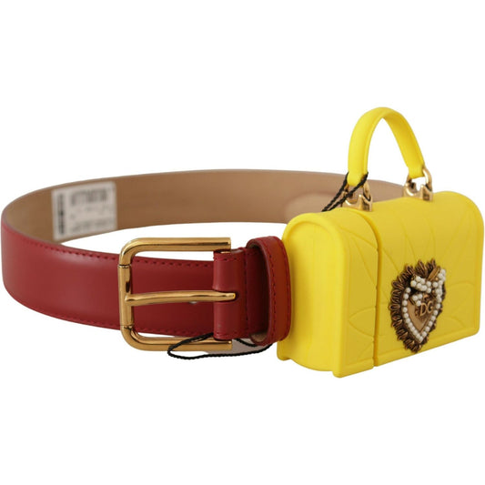Dolce & Gabbana Red Leather Yellow DEVOTION Heart Bag Buckle Belt