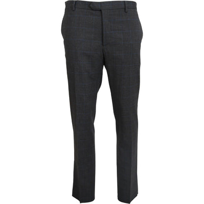 BENCIVENGA Gray Checkered Wool Dress Formal Pants