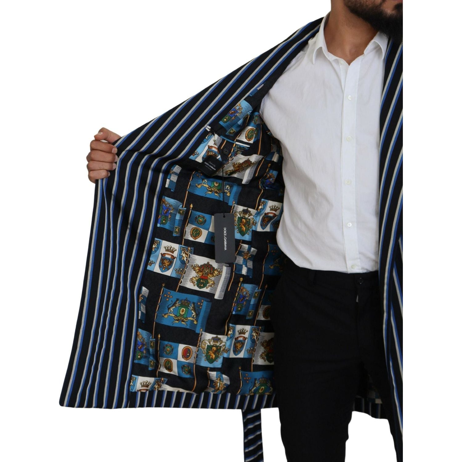 Dolce & Gabbana Black Blue Martini Printed Lining Robe